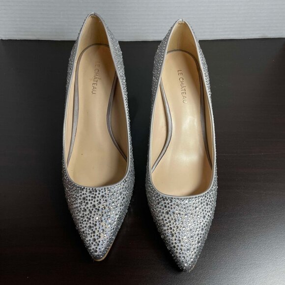 NEW Silver High-heeled Shoes with Rhinestones, sz 38 - Picture 3 of 7